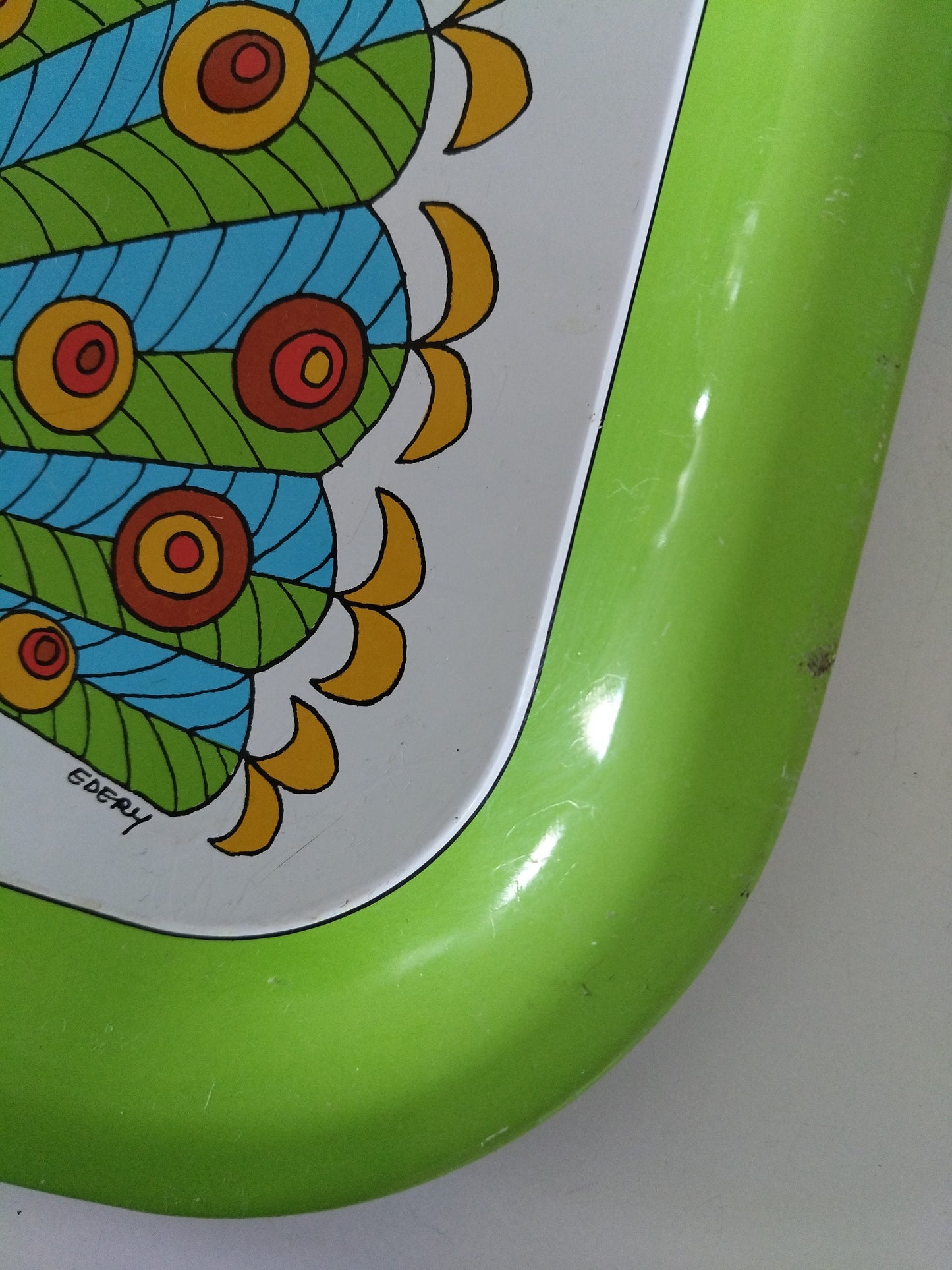 Plateau métallique paon publicitaire Préfontaines Edery