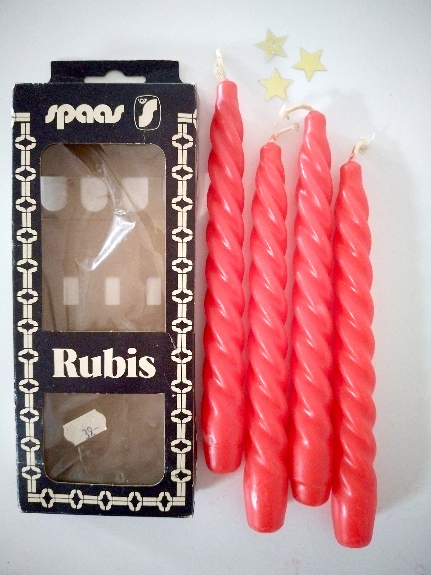 Ensemble de anciennes 4 bougies torsadées Spaas Rubis