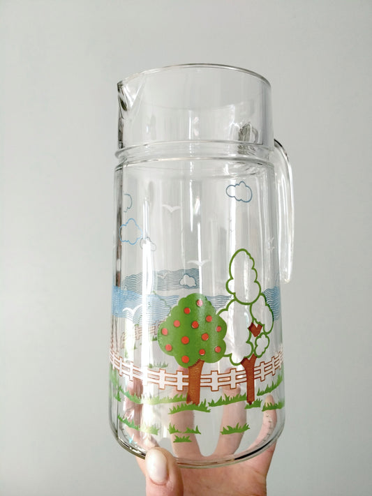 Carafe pichet cruche en verre Duralex décor campagnard