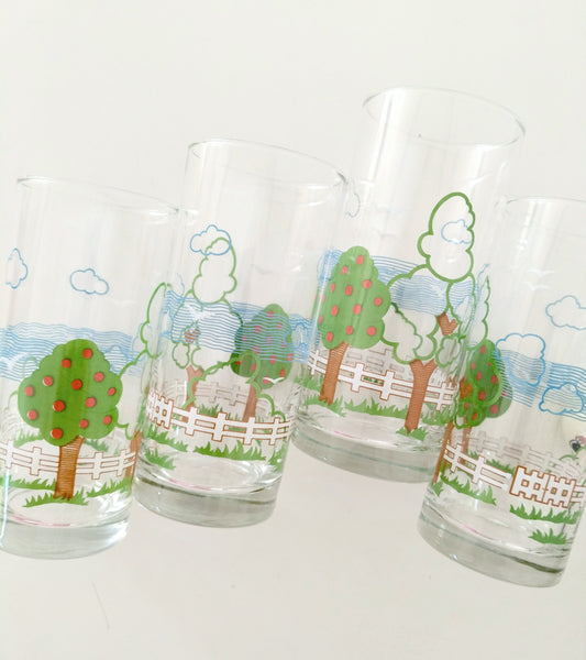 Ensemble de 4 grands verres Duralex décor campagnard
