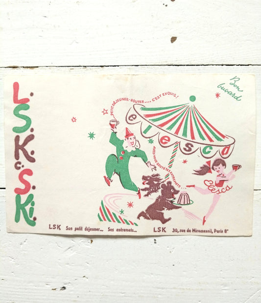 Ancien buvard publicitaire petit déjeuner entremets Elesca LSK