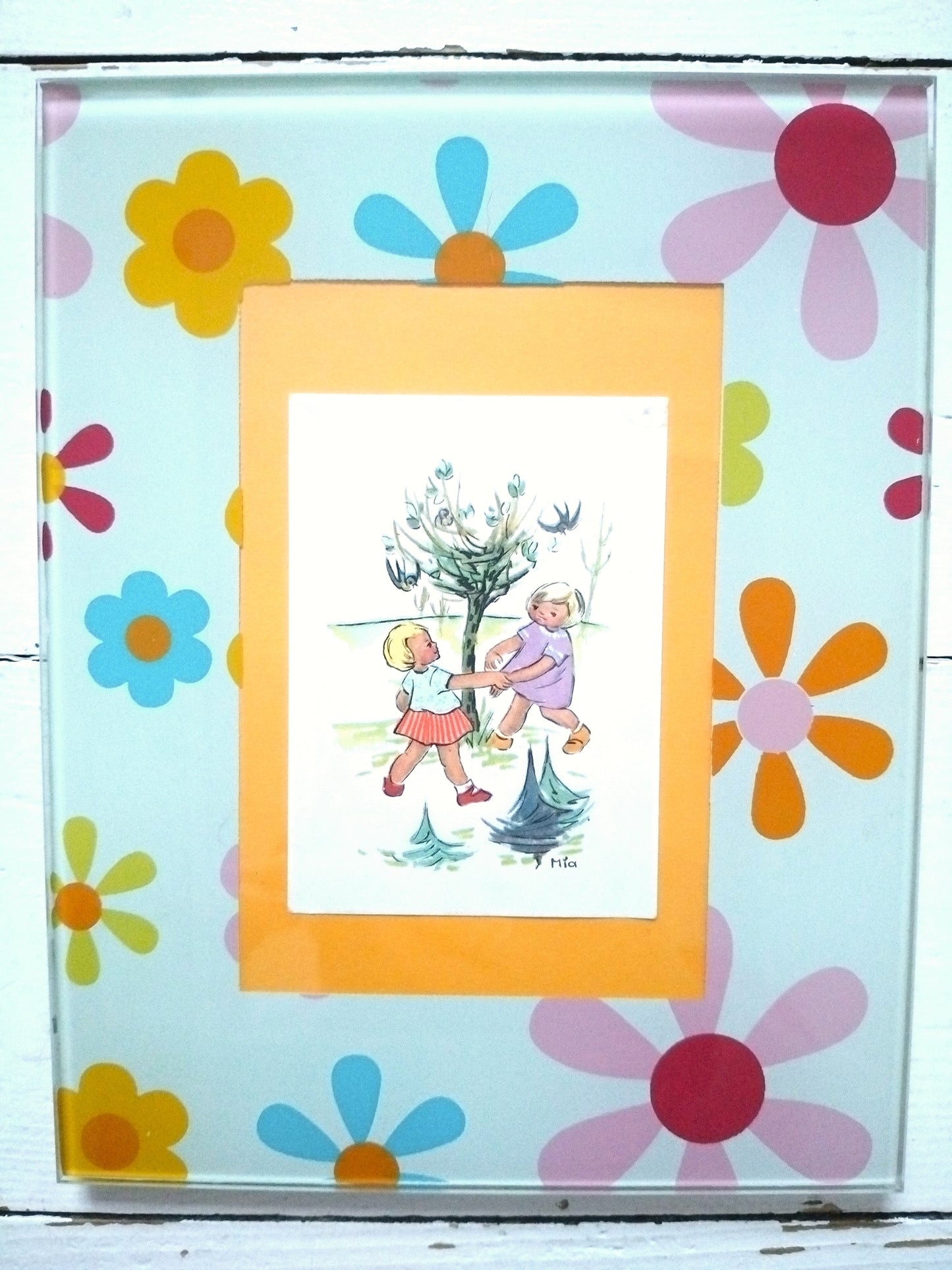 Cadre flower power en verre à poser