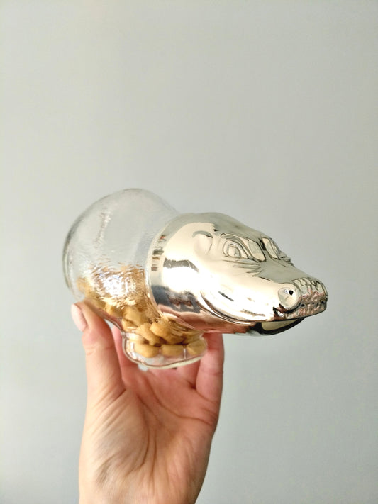 Distributeur de cacahuètes/ sucre/ bonbons hippopotame en verre