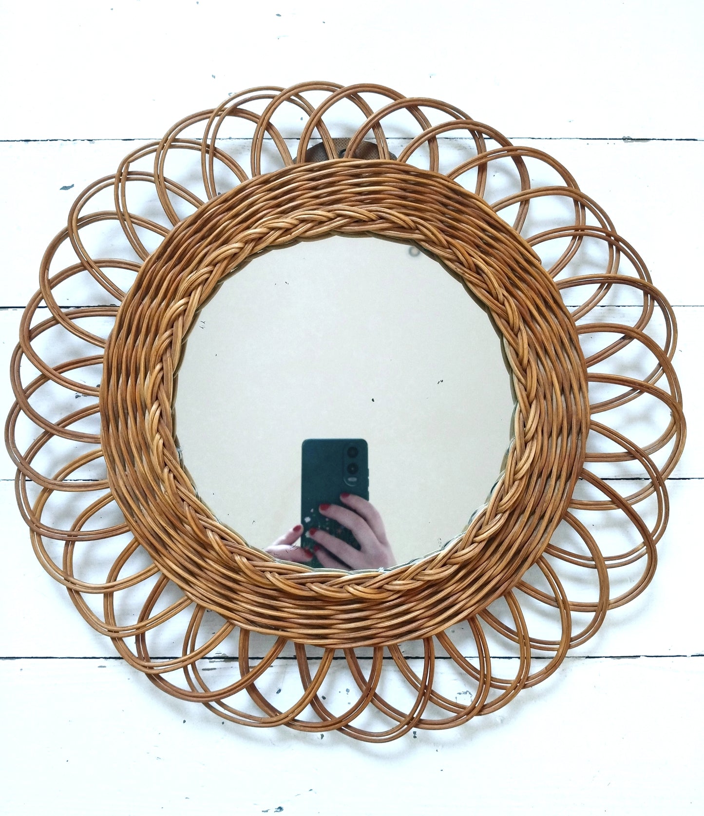 Miroir vintage osier rotin