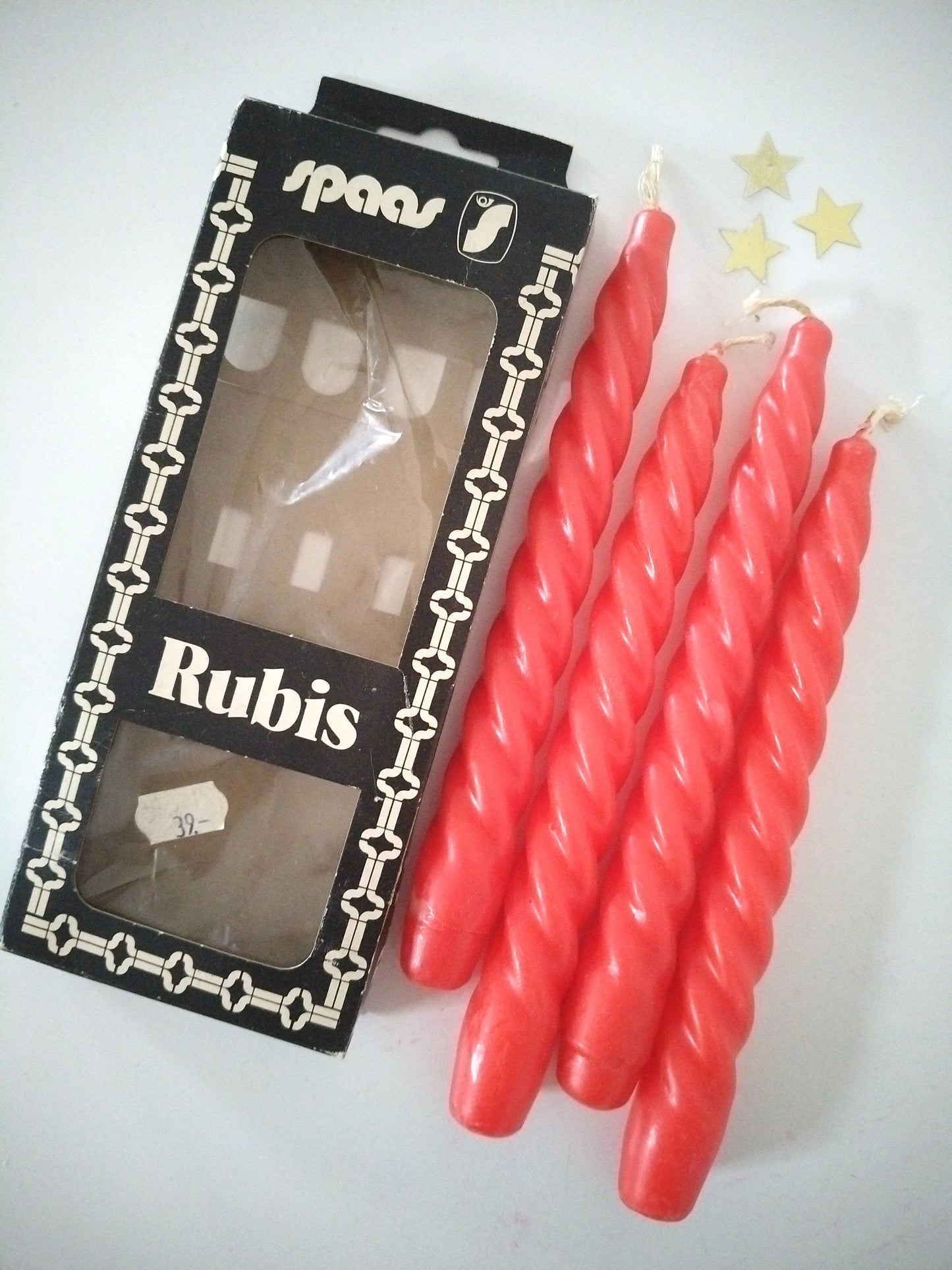 Ensemble de anciennes 4 bougies torsadées Spaas Rubis