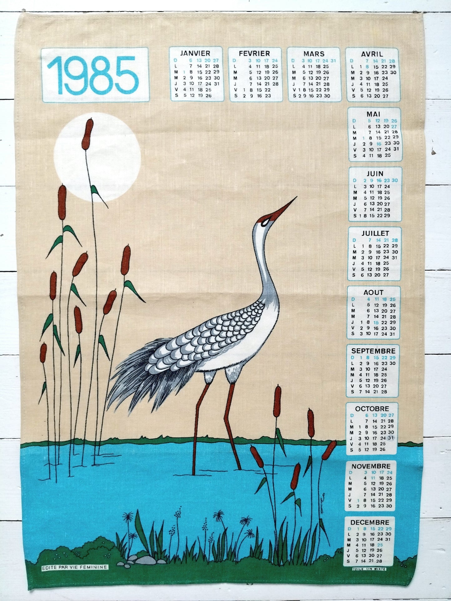 Torchon calendrier 1985 vie féminine - cetaitmieuxavant