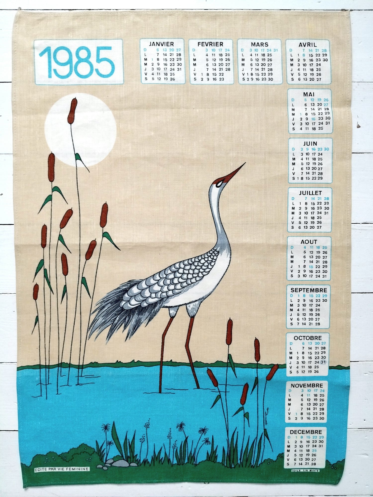 Torchon calendrier 1985 vie féminine - cetaitmieuxavant