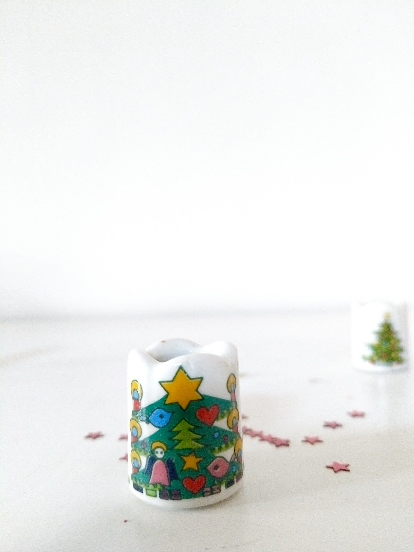 Ensemble de 3 mini-bougeoirs de Noël Germany décor sapin avec bougies rouges