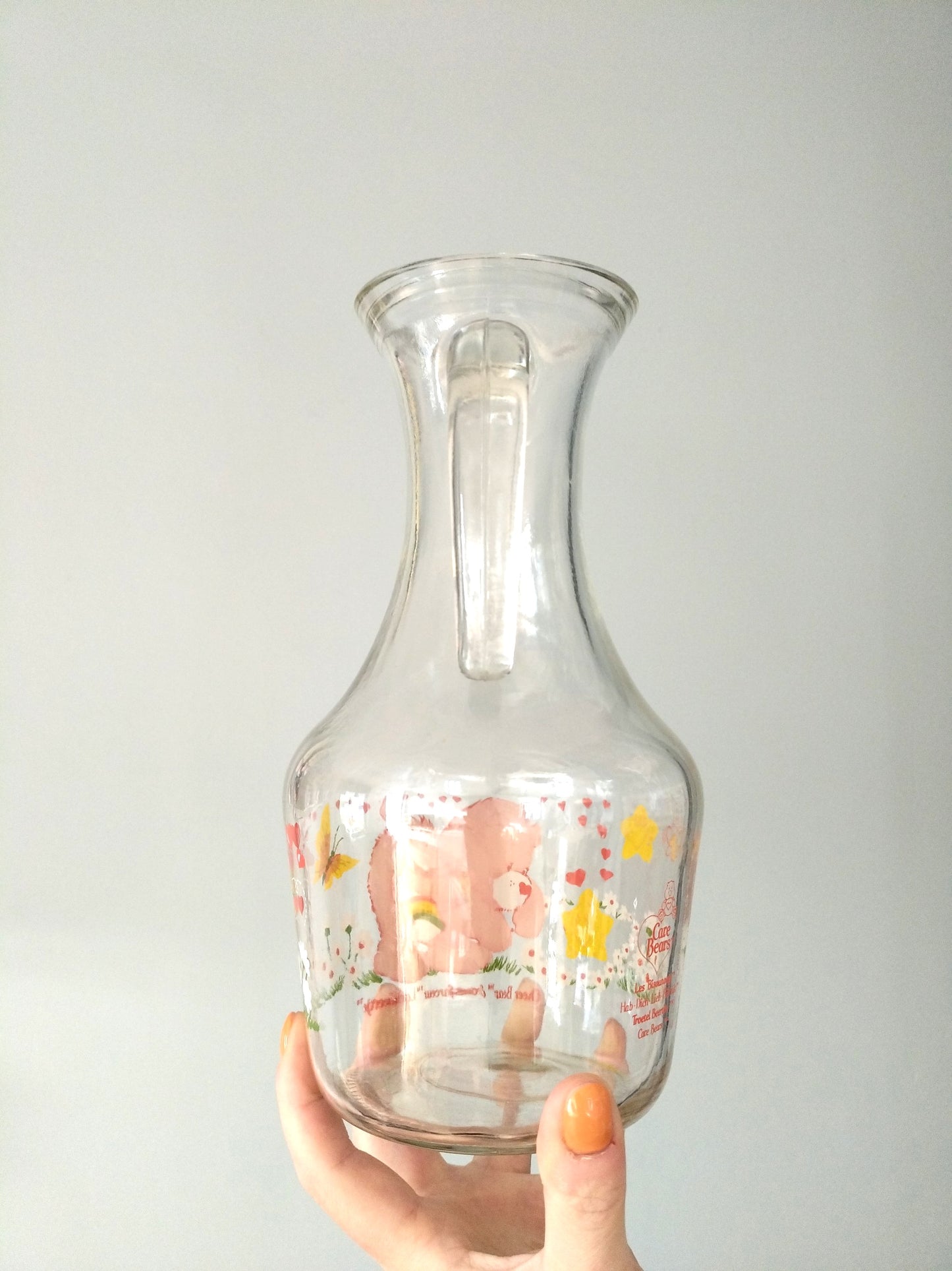 Carafe pichet cruche en verre Care Bears Les Bisounours Cheer Bear Grosfarceur 1985