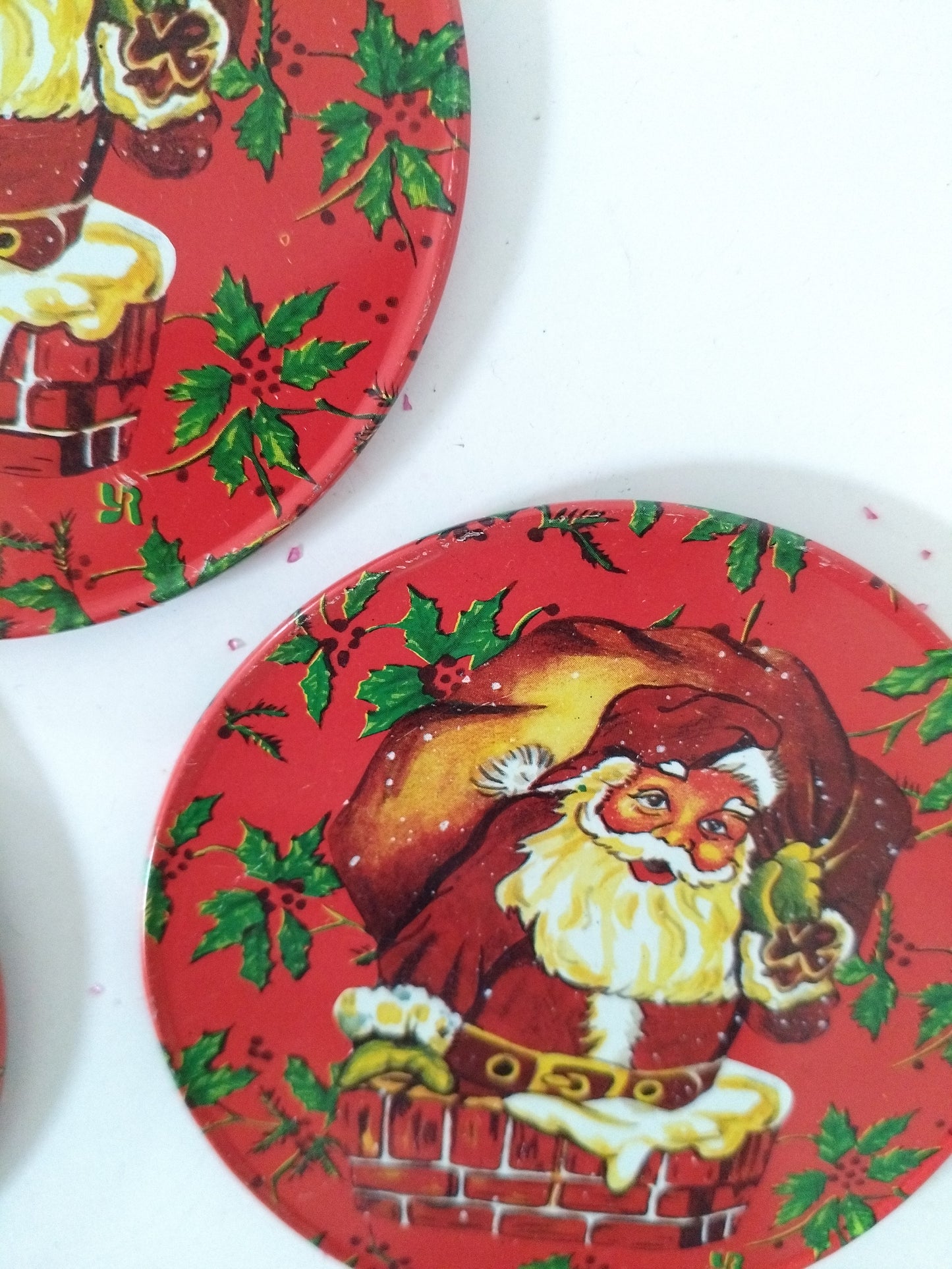 Mini plateau et 4 sous-verres métalliques de Noël publicitaires Yves Rocher