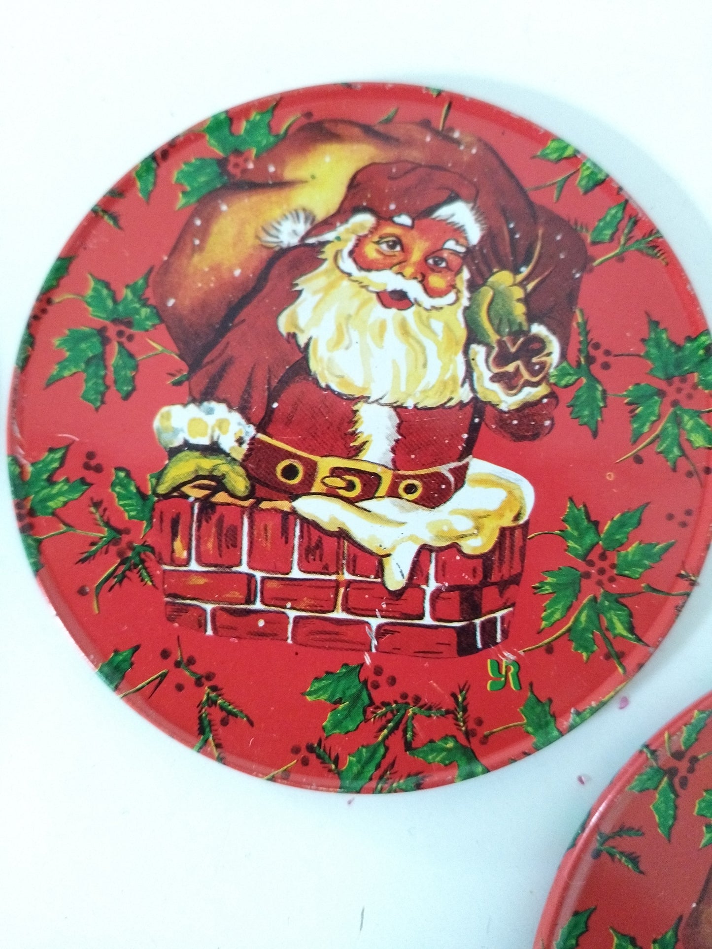 Mini plateau et 4 sous-verres métalliques de Noël publicitaires Yves Rocher