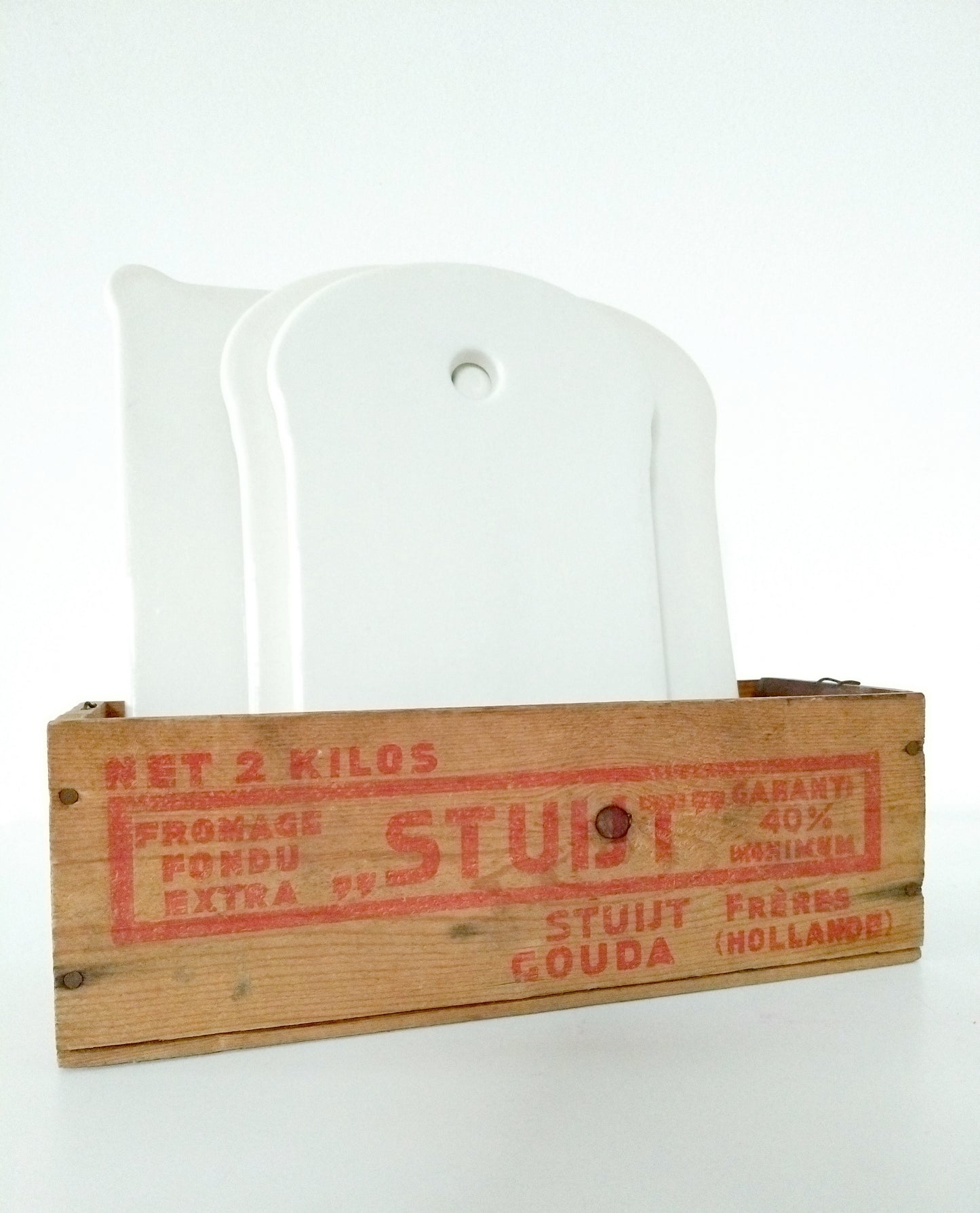 Ancienne boîte publicitaire en bois fromage Gouda Holland - cetaitmieuxavant