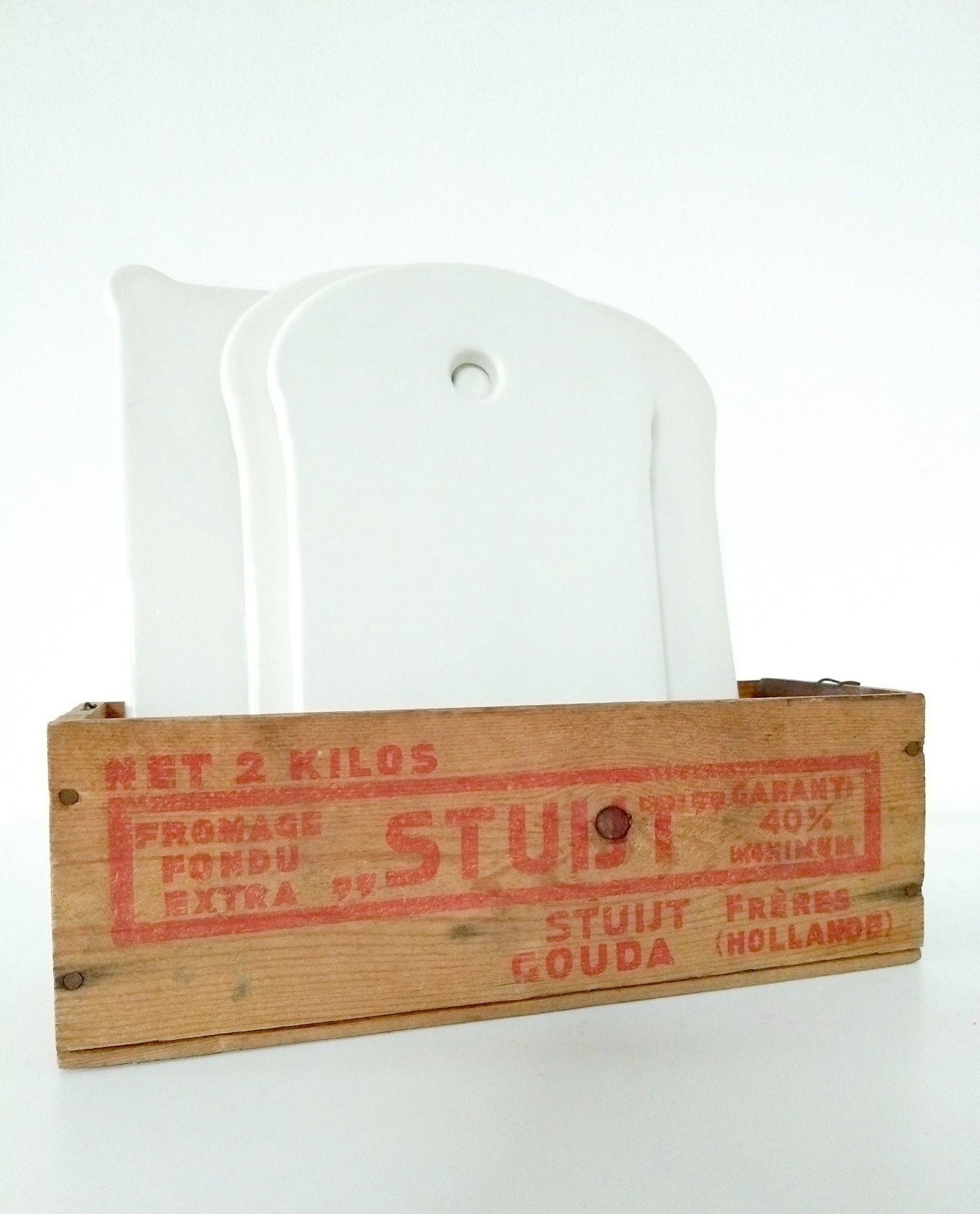 Ancienne boîte publicitaire en bois fromage Gouda Holland - cetaitmieuxavant