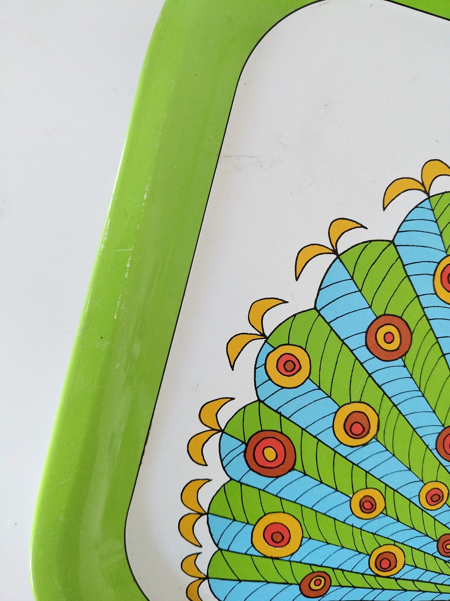 Plateau métallique paon publicitaire Préfontaines Edery