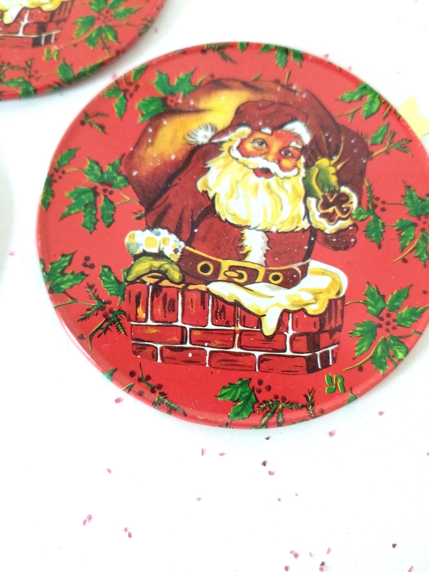 Mini plateau et 4 sous-verres métalliques de Noël publicitaires Yves Rocher