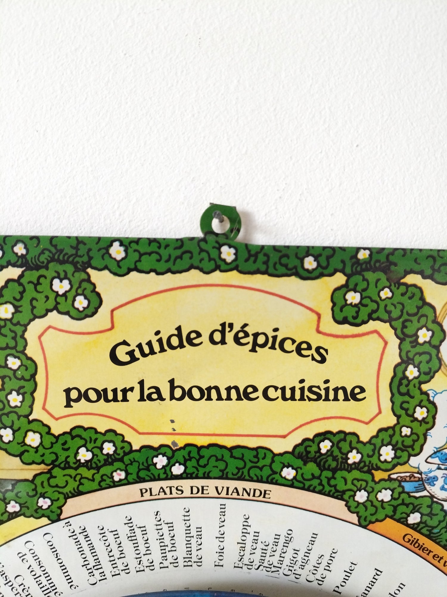 Ancienne plaque murale en tôle guide d'épices pour la bonne cuisine - cetaitmieuxavant