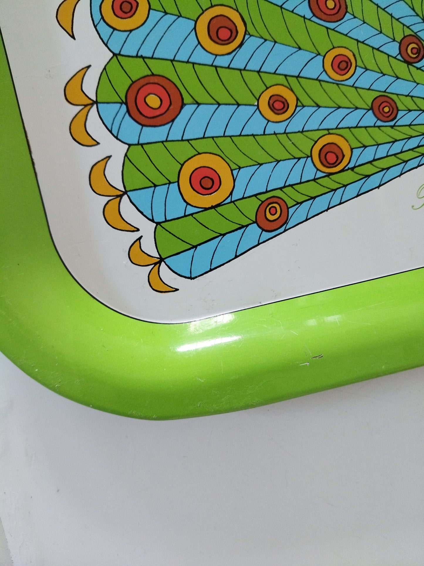 Plateau métallique paon publicitaire Préfontaines Edery