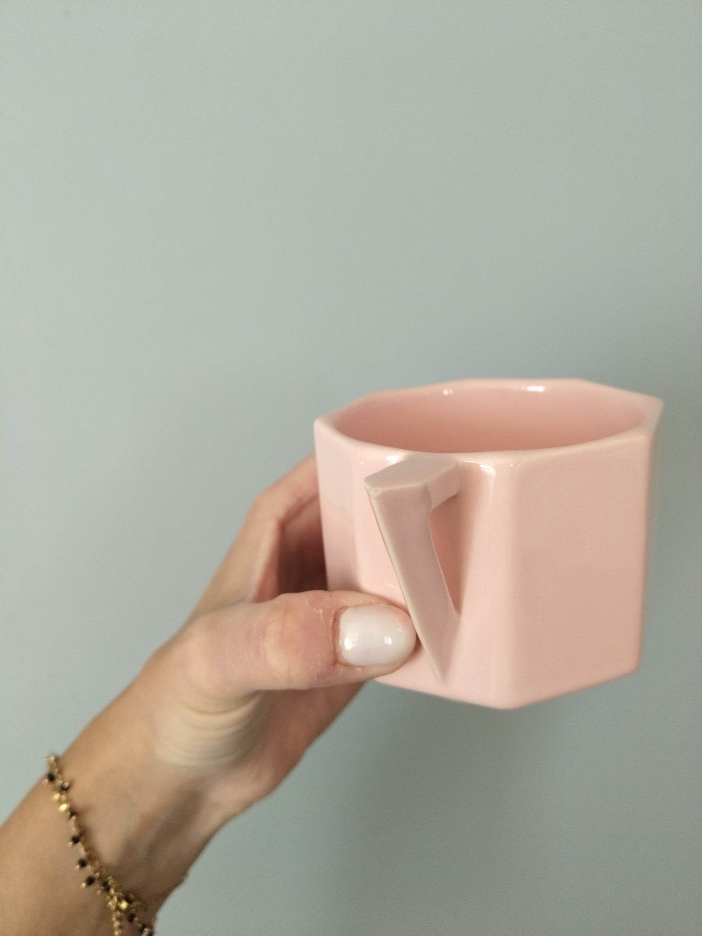 Ensemble de deux tasses + sous-tasses octogonales en porcelaine rose 90's - cetaitmieuxavant