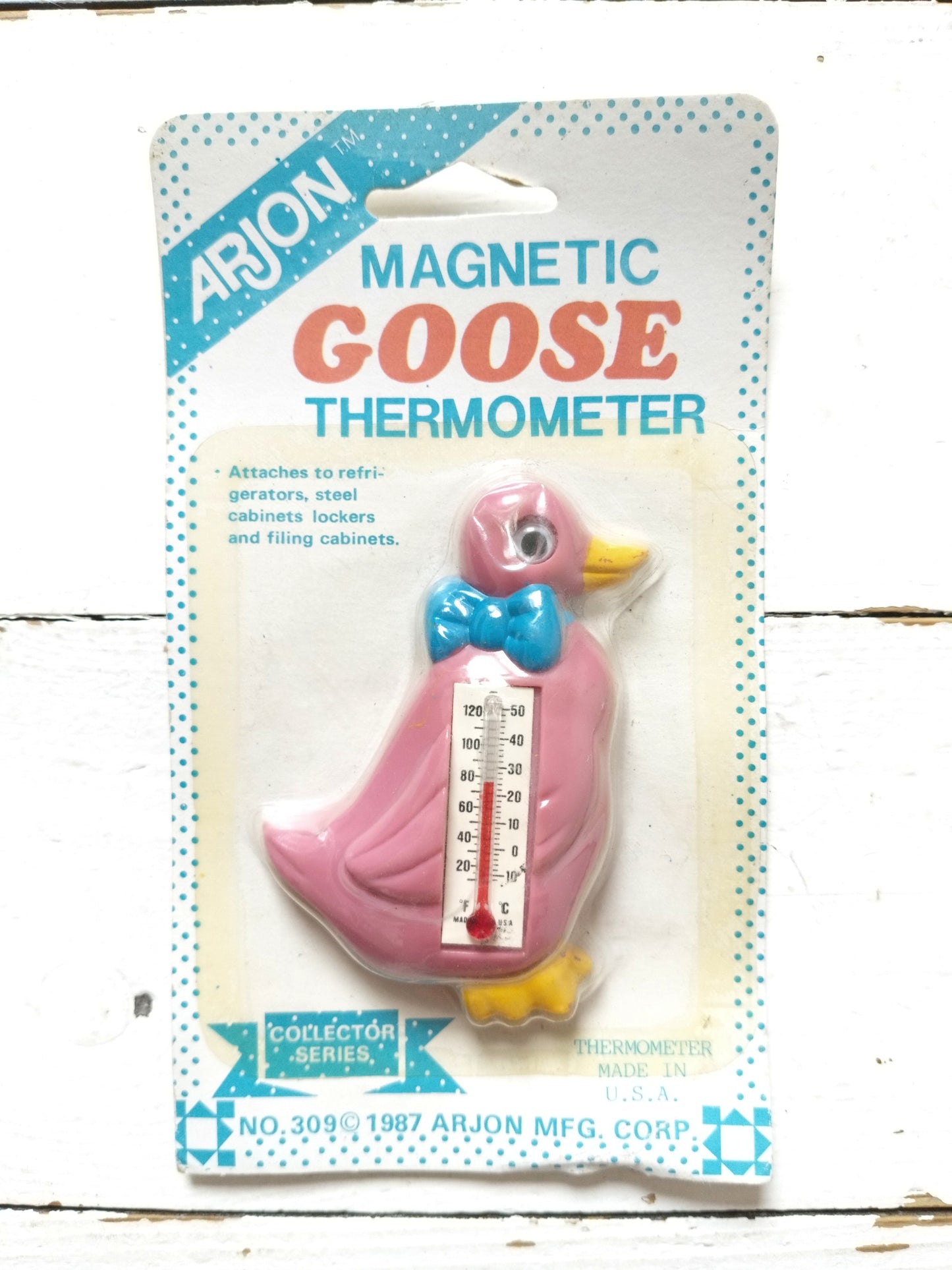Thermomètre magnétique ou trio de magnets oie Arjon made in Hong Kong 1987