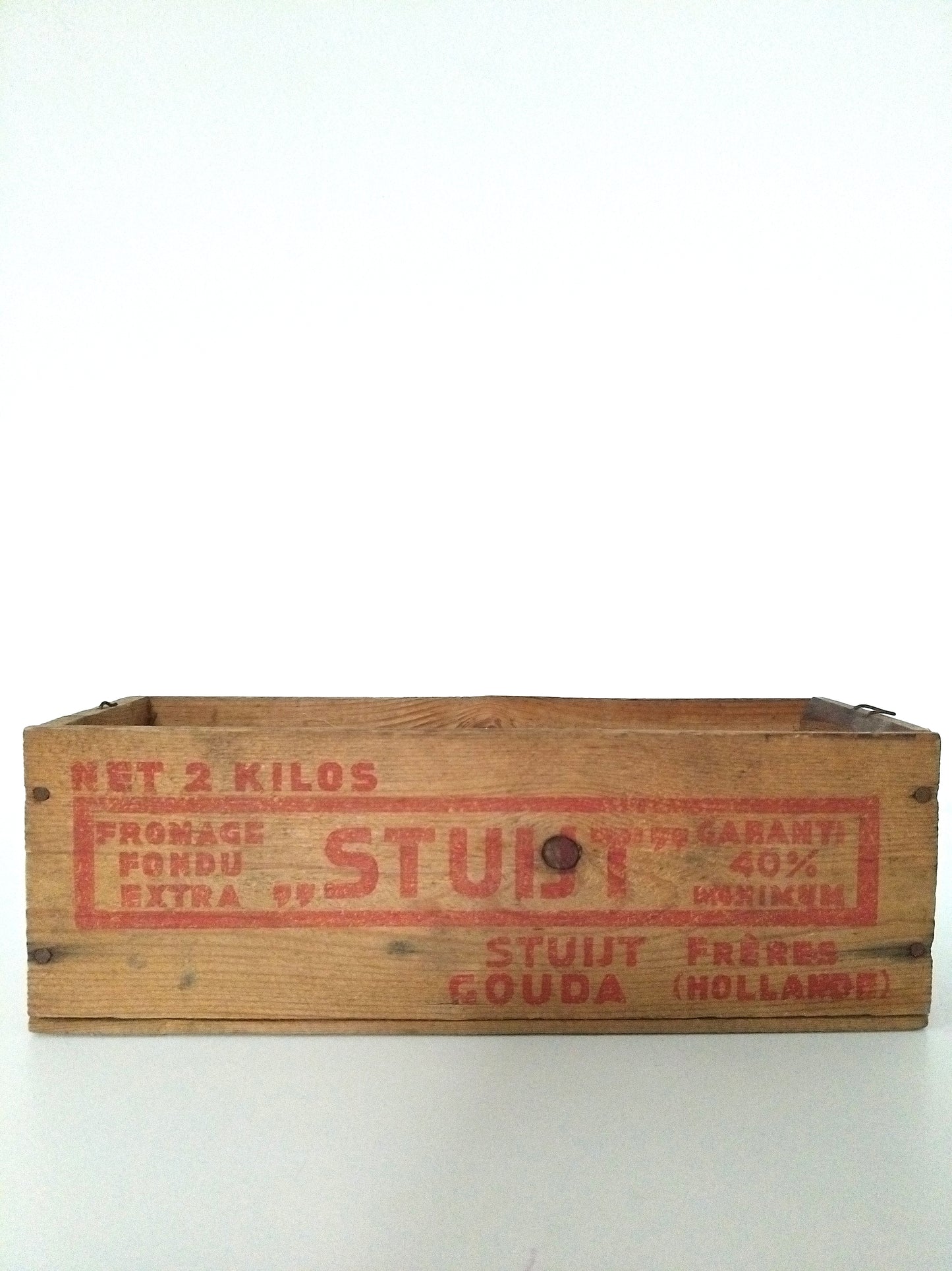 Ancienne boîte publicitaire en bois fromage Gouda Holland - cetaitmieuxavant