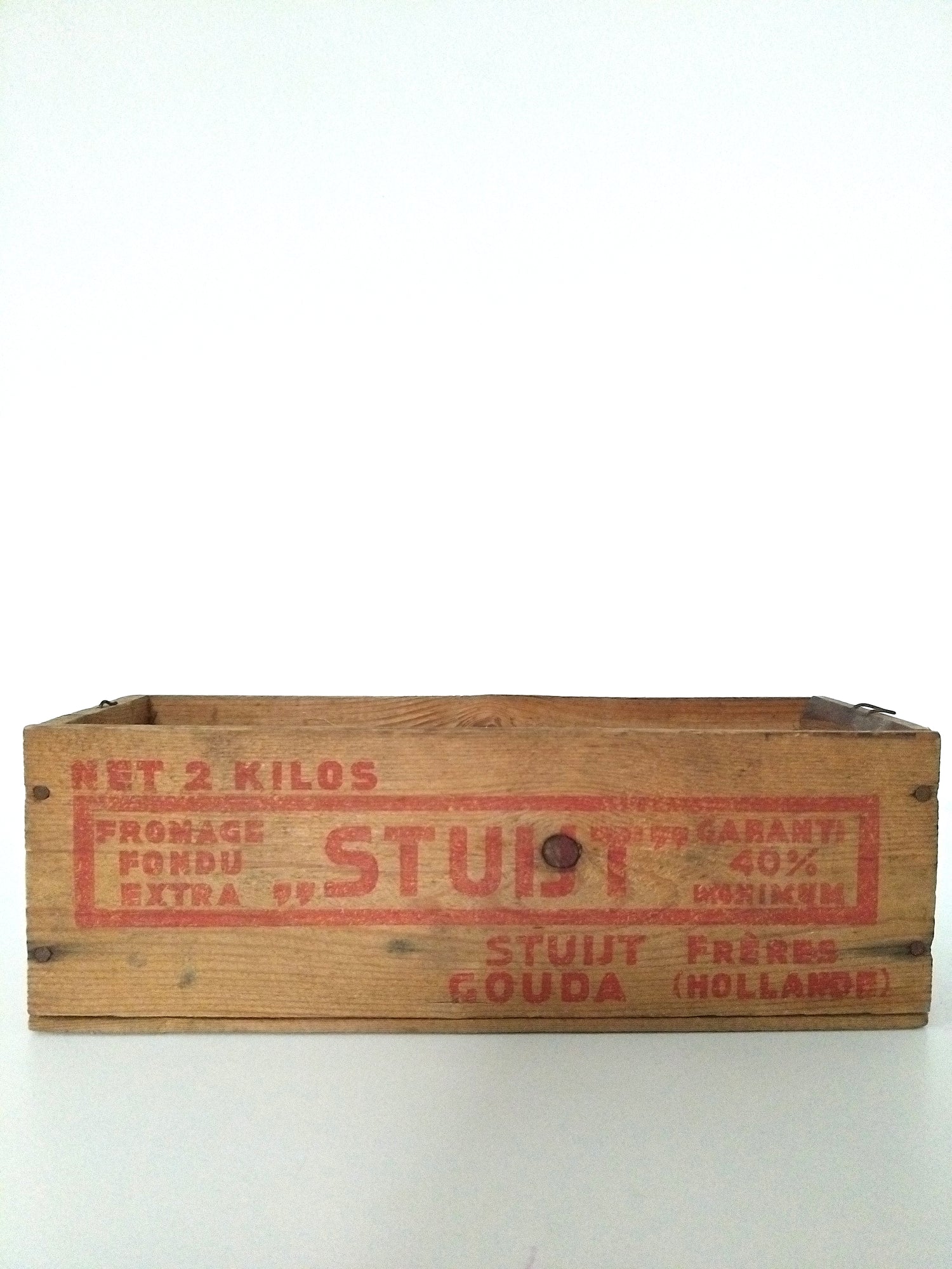 Ancienne boîte publicitaire en bois fromage Gouda Holland - cetaitmieuxavant