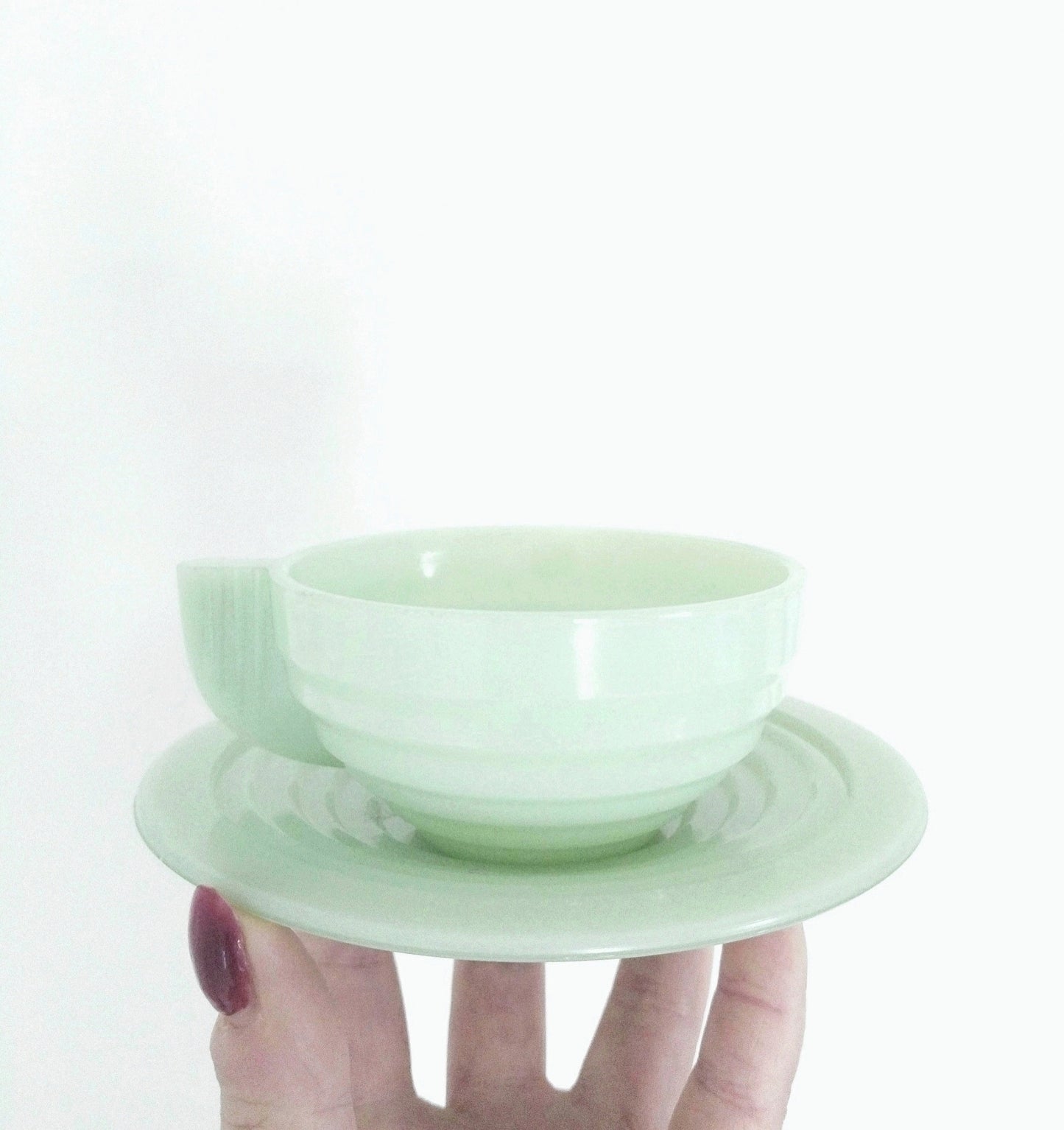 Ensemble tasse et soucoupe en opaline mint Belgique