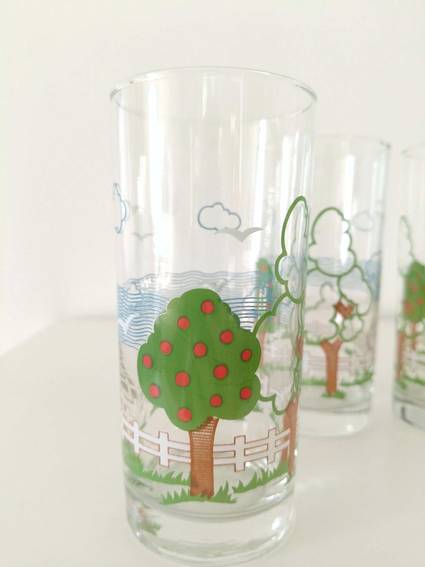 Ensemble de 4 grands verres Duralex décor campagnard