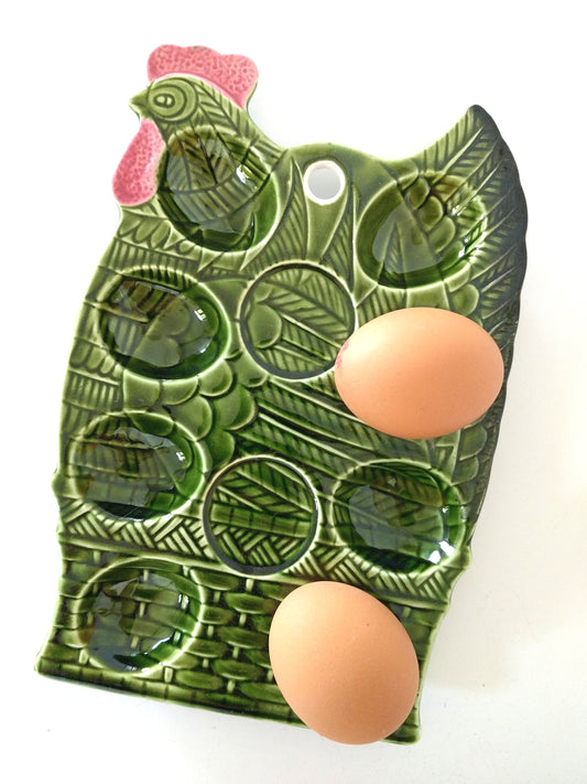 Plateau à œufs poule en céramique