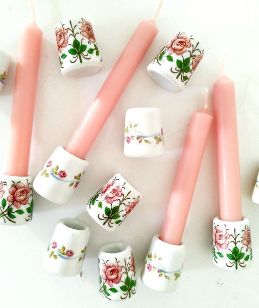 2 mini-bougeoirs en porcelaine Rösler Exquisit West Germany au choix + 2 bougies