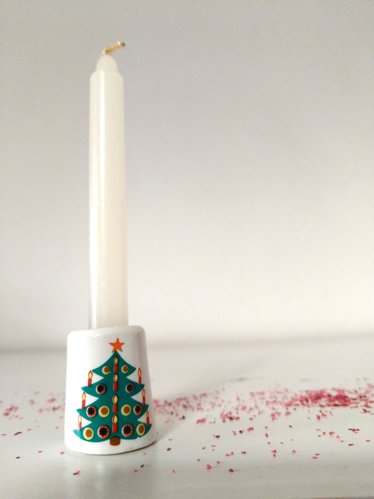 Duo de mini-bougeoirs de Noël décor sapin Germany + bougies blanches