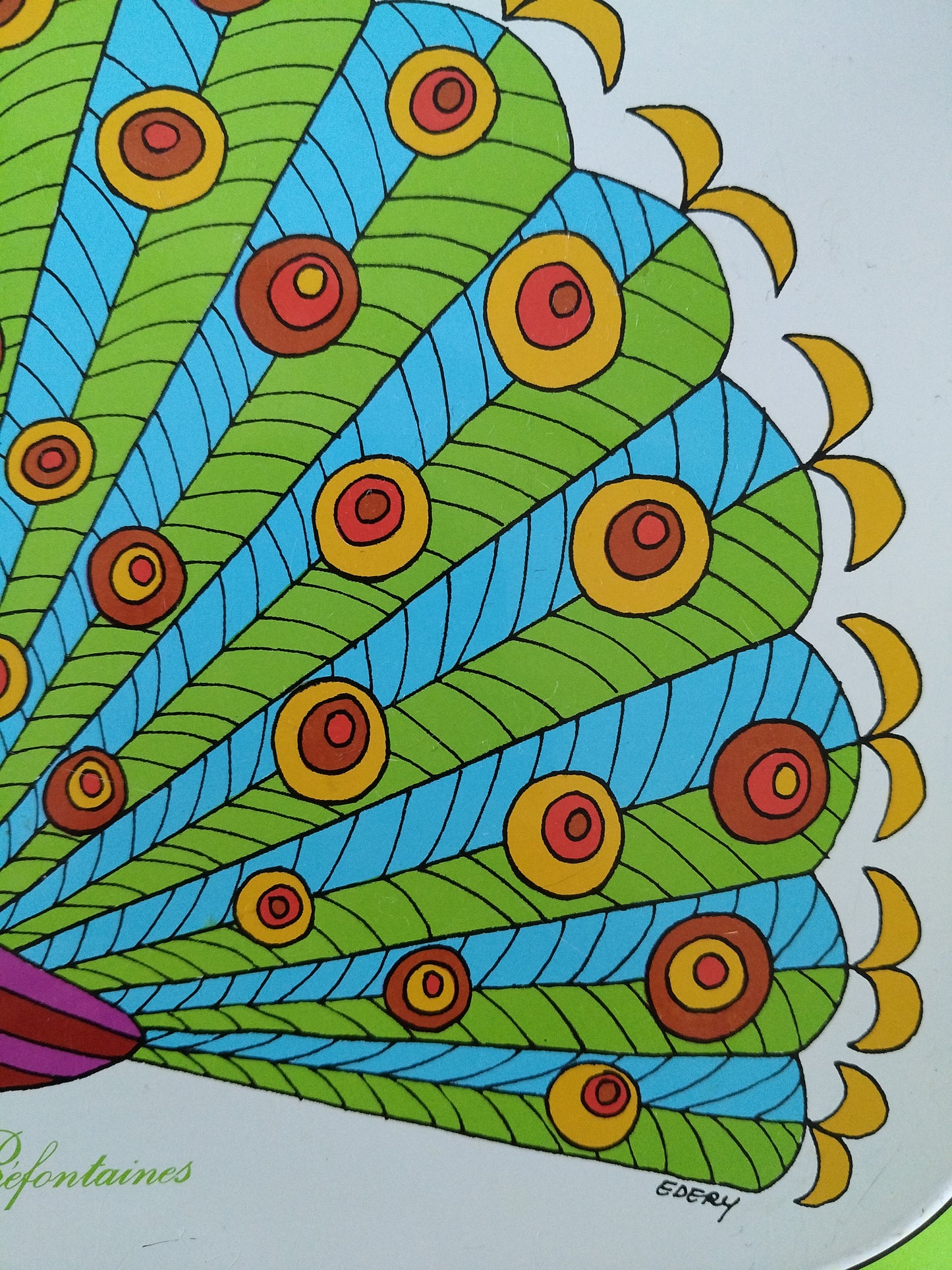 Plateau métallique paon publicitaire Préfontaines Edery