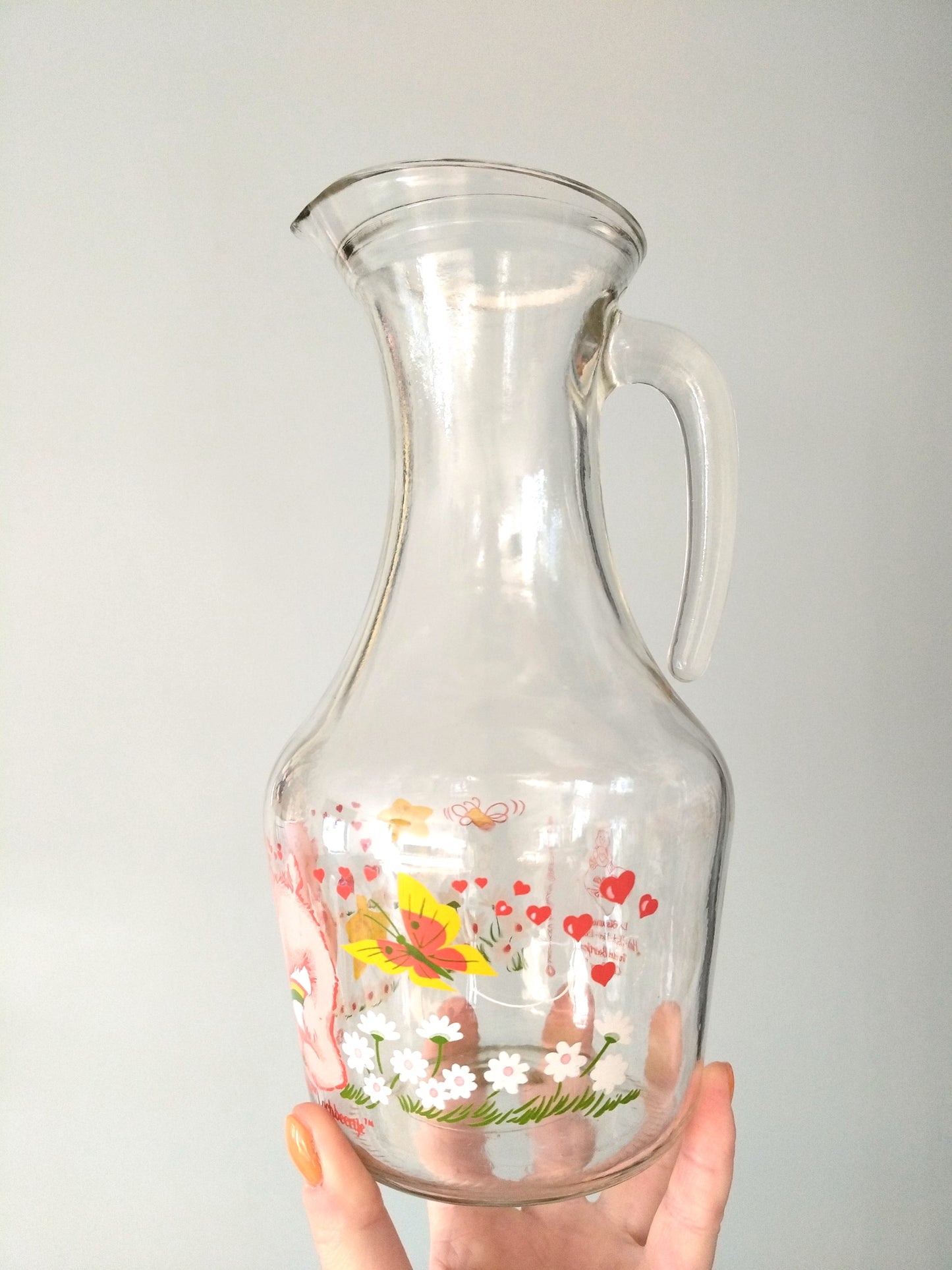Carafe pichet cruche en verre Care Bears Les Bisounours Cheer Bear Grosfarceur 1985