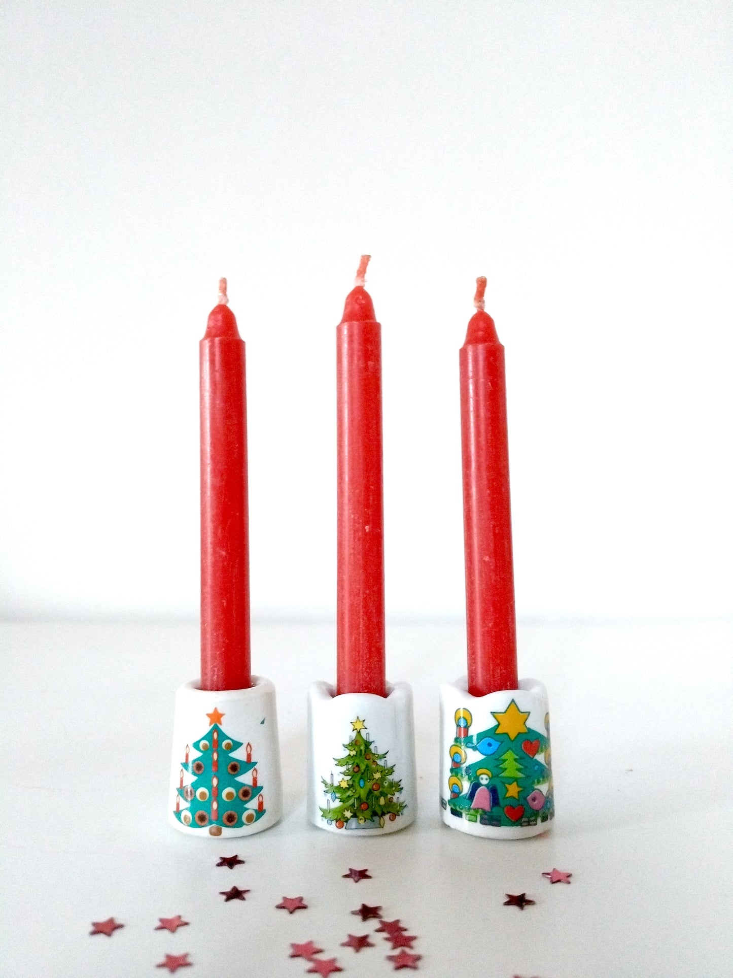 Ensemble de 3 mini-bougeoirs de Noël Germany décor sapin avec bougies rouges