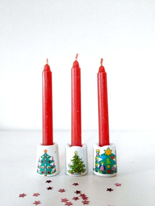 Ensemble de 3 mini-bougeoirs de Noël Germany décor sapin avec bougies rouges