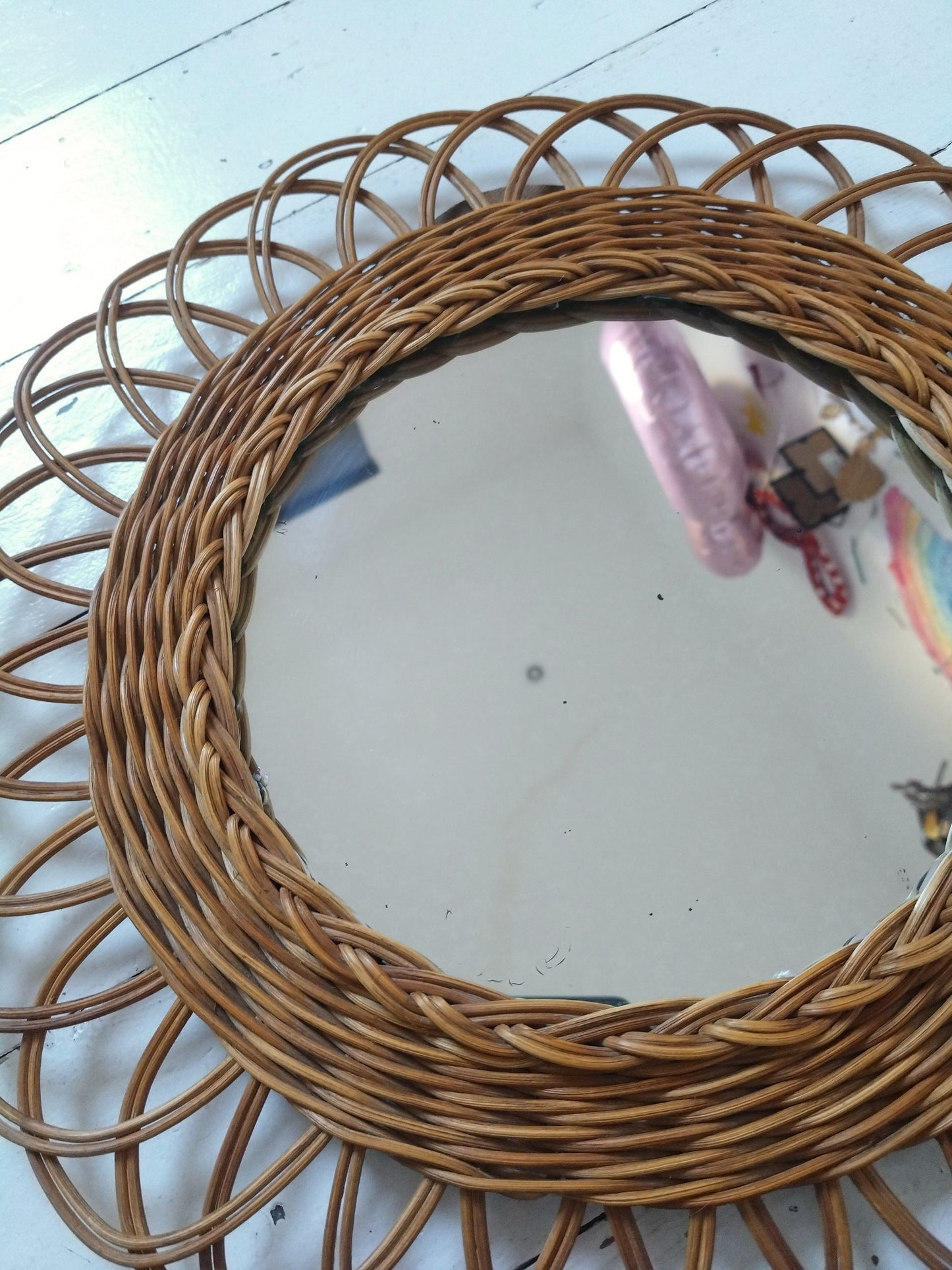 Miroir vintage osier rotin