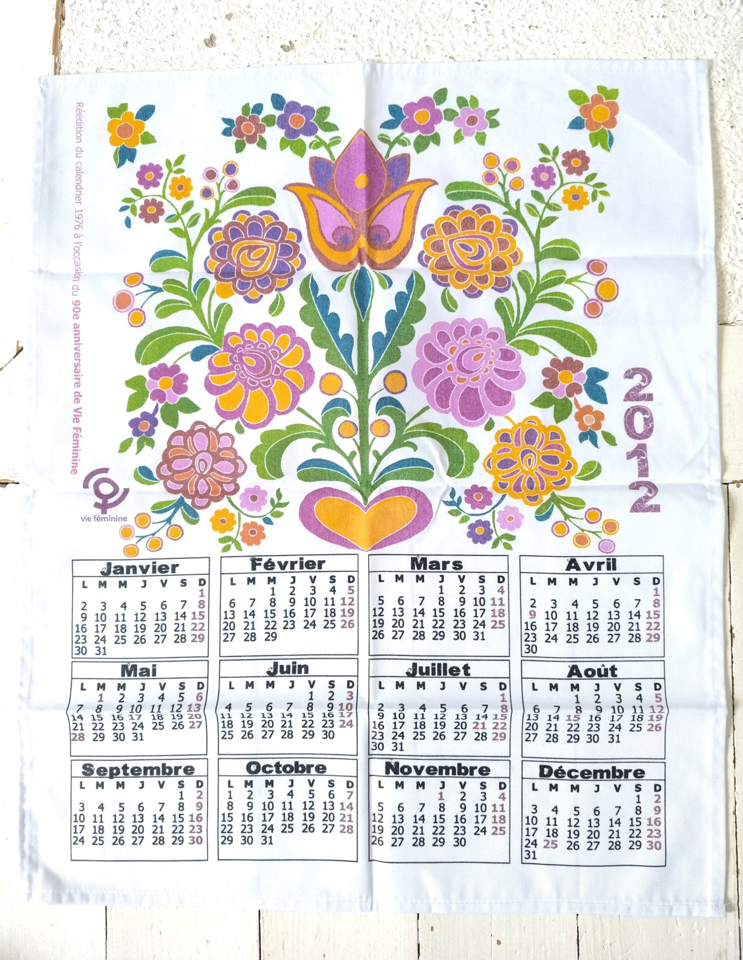 Torchon calendrier 2012 réédition 1976 Vie Féminine