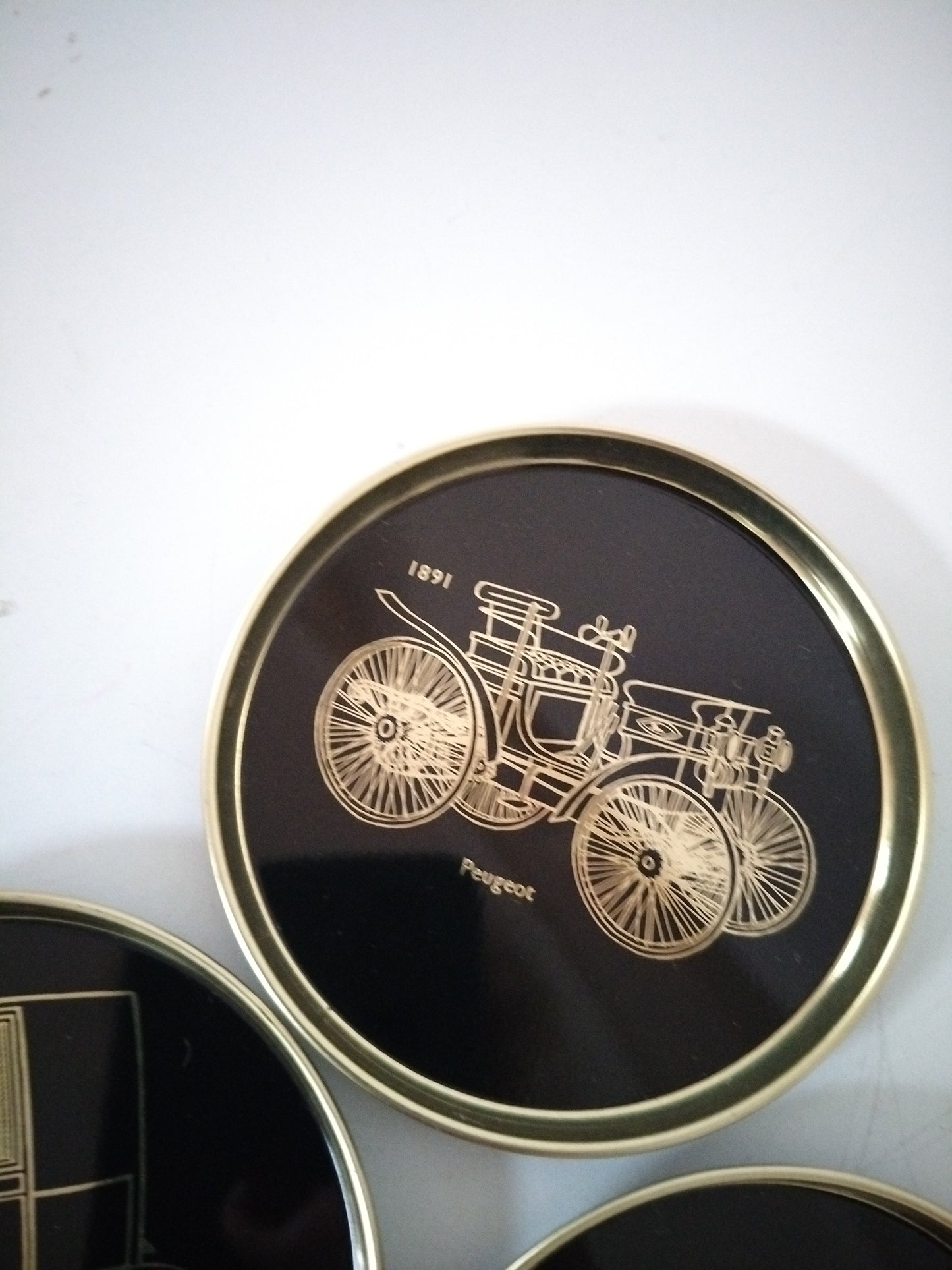 6 sous-verres métalliques voitures anciennes fin 1800 début 1900 made in Finlande