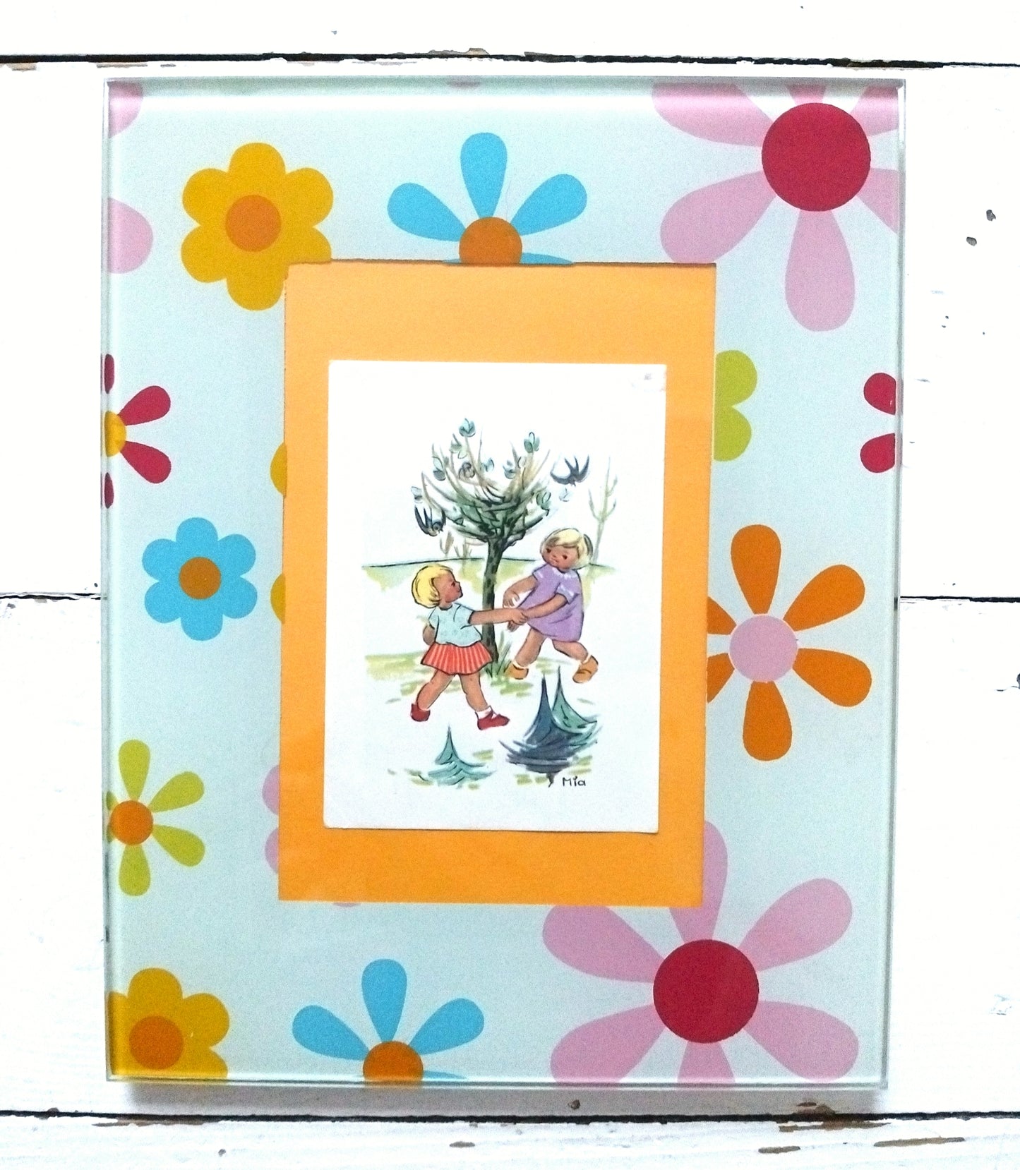 Cadre flower power en verre à poser