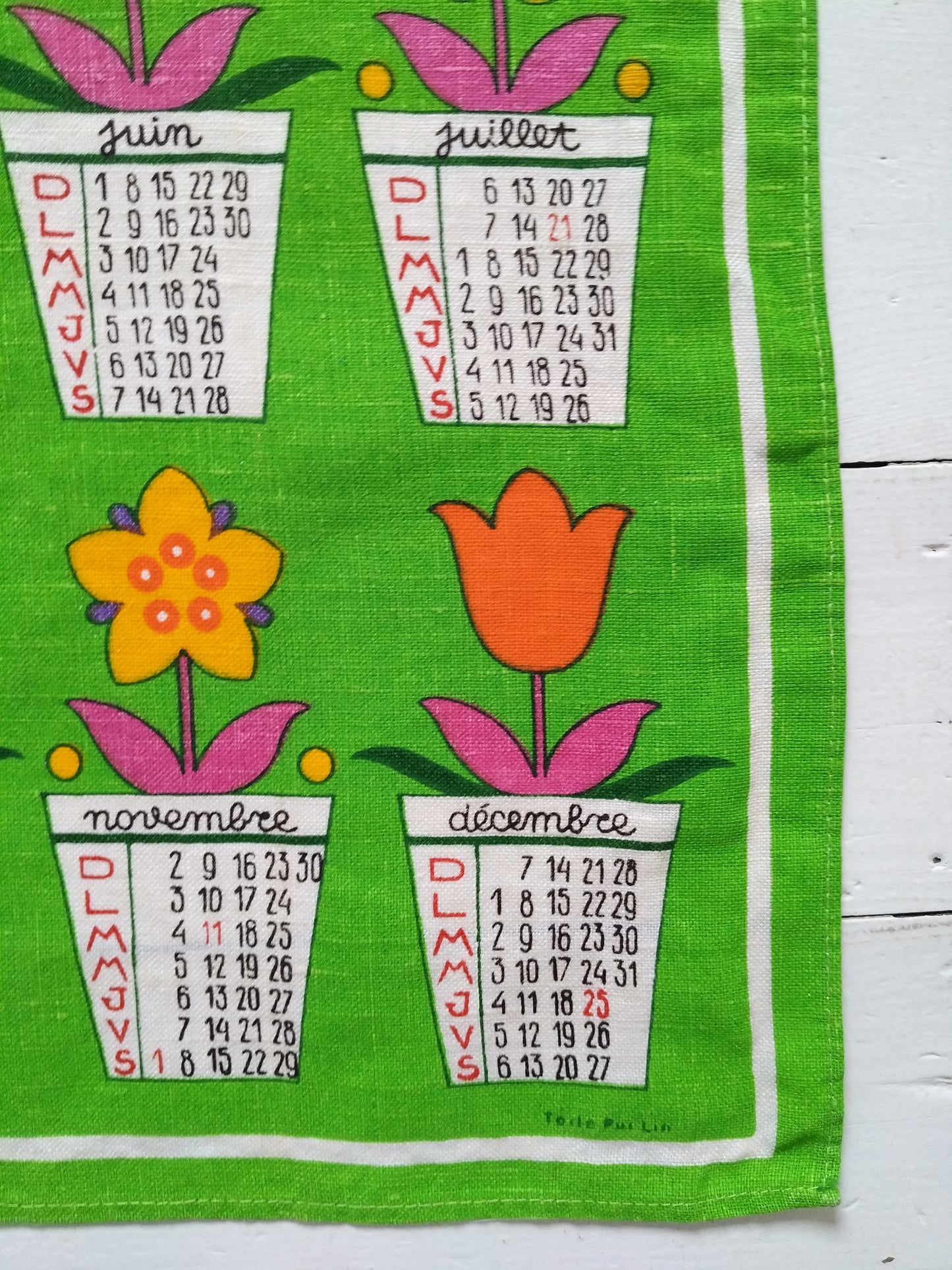 Torchon calendrier 1975 vie féminine