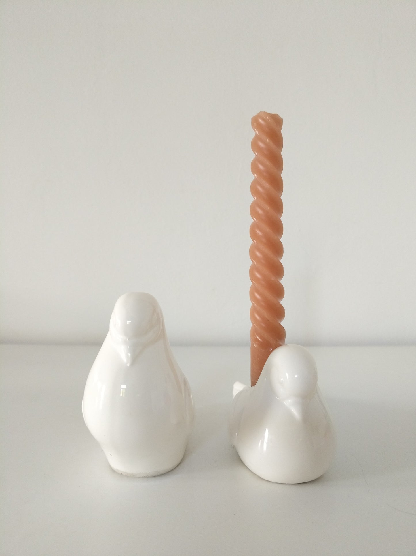 Duo de bougeoirs colombe en céramique