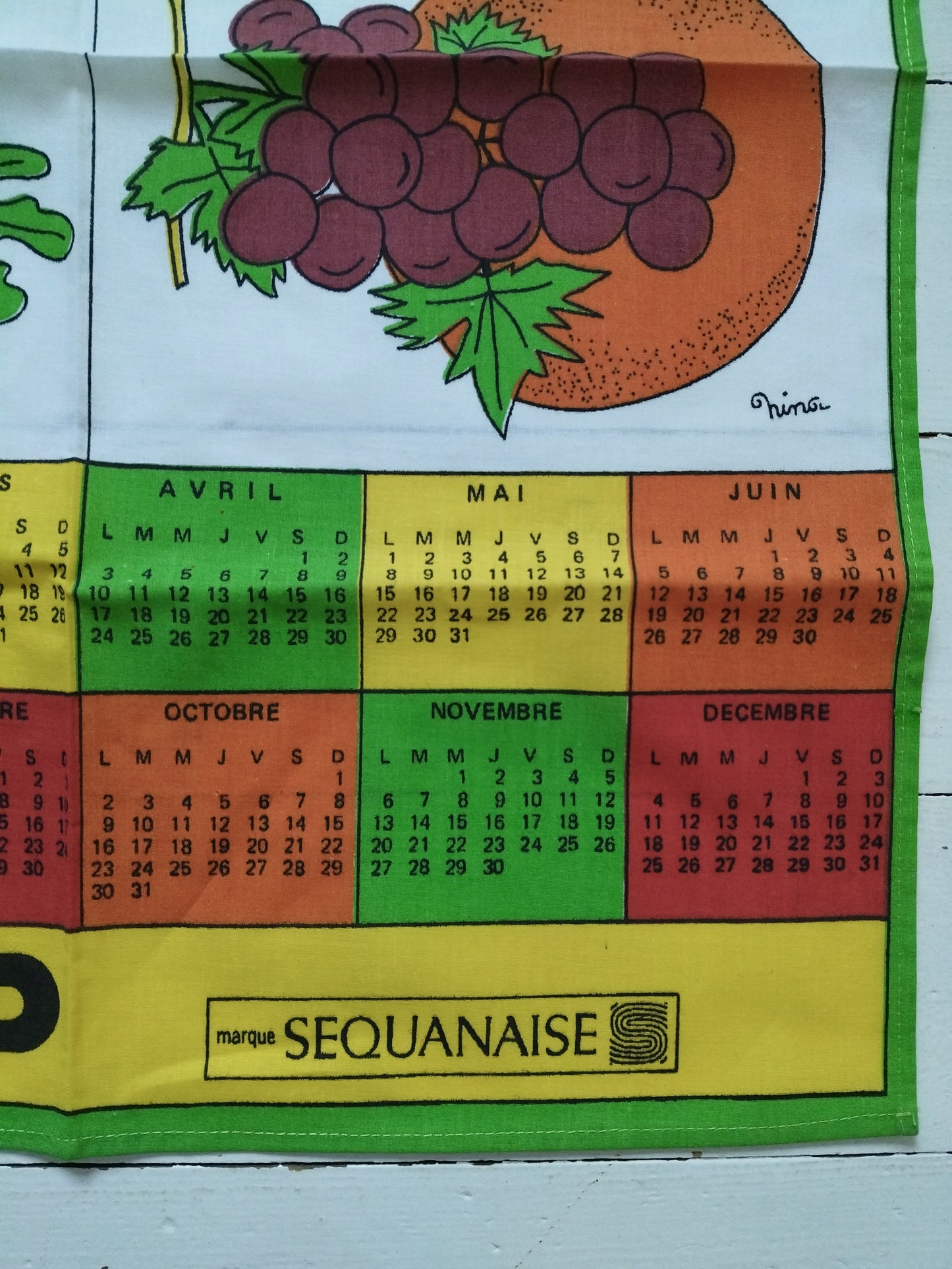 Torchon de cuisine calendrier 1978 UAP Sequanaise