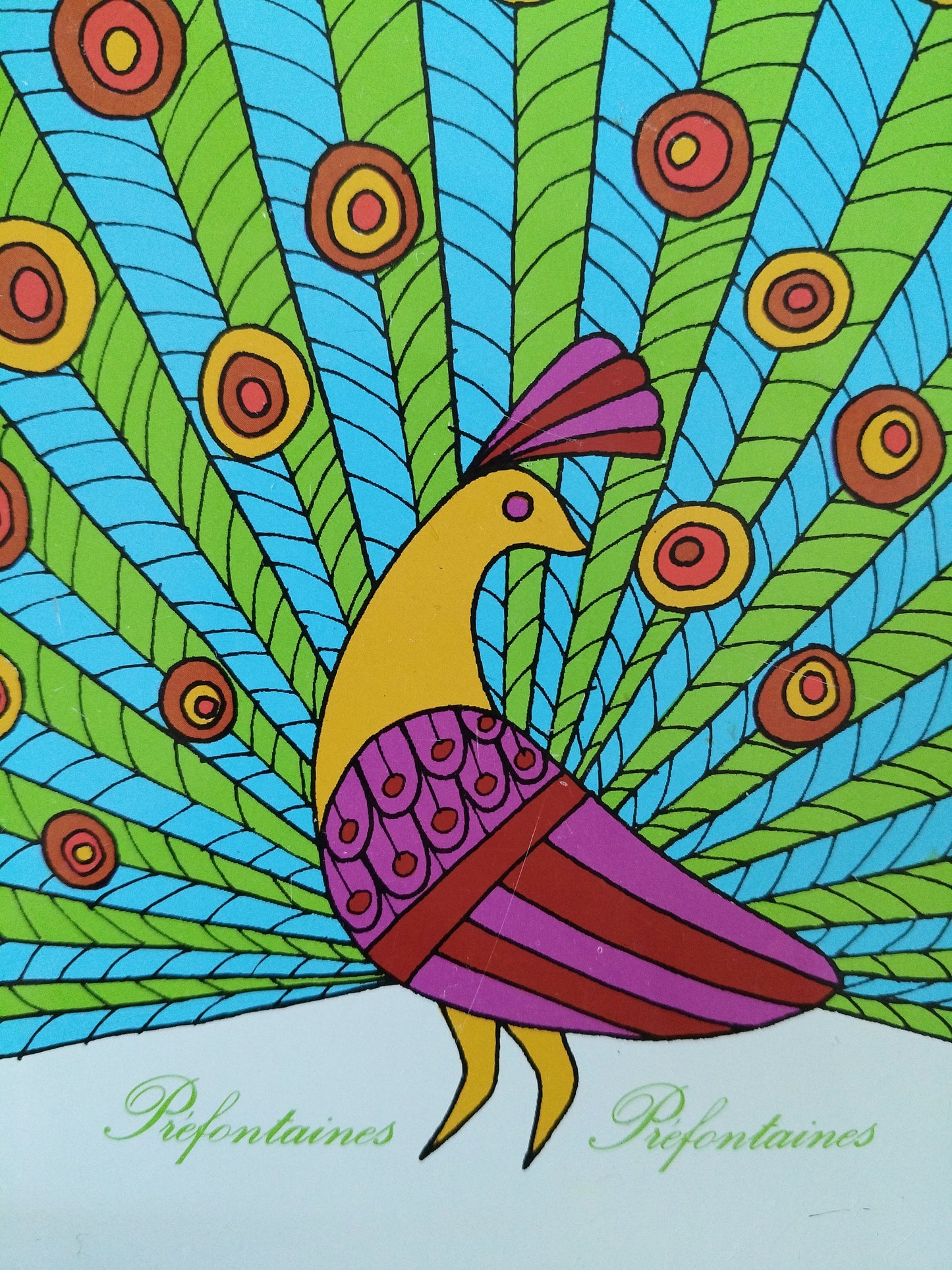 Plateau métallique paon publicitaire Préfontaines Edery