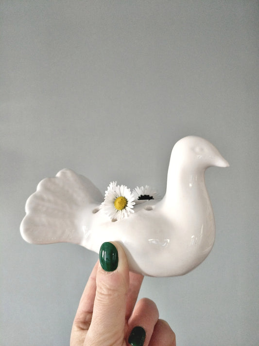 Pique-fleurs colombe en céramique
