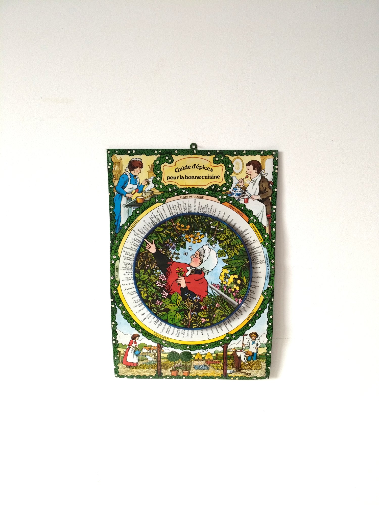 Ancienne plaque murale en tôle guide d'épices pour la bonne cuisine - cetaitmieuxavant