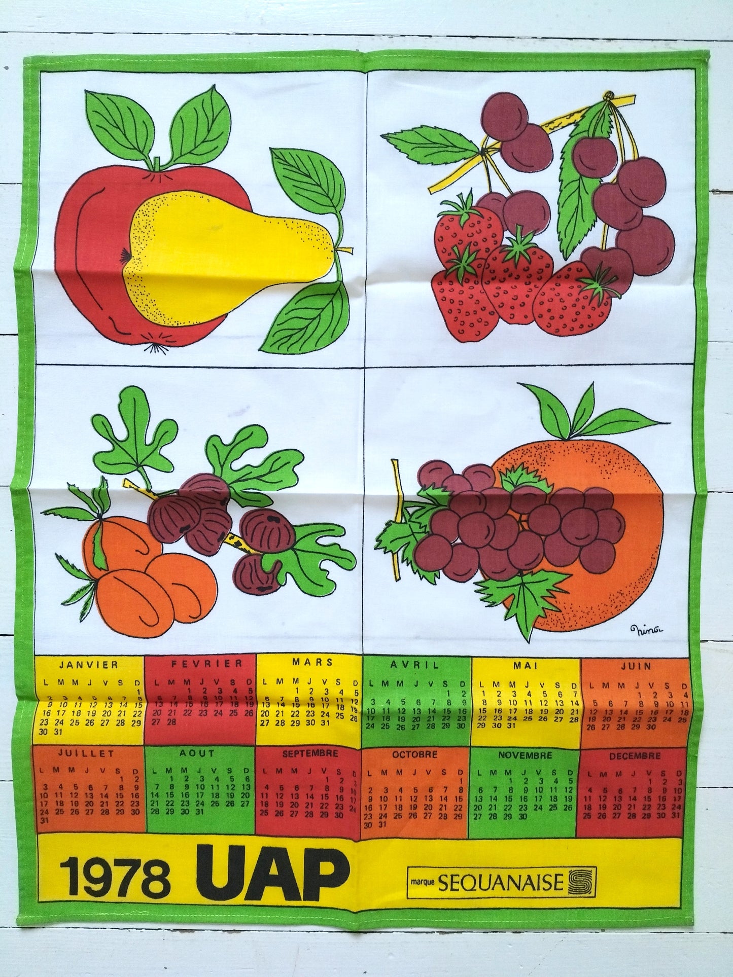Torchon de cuisine calendrier 1978 UAP Sequanaise