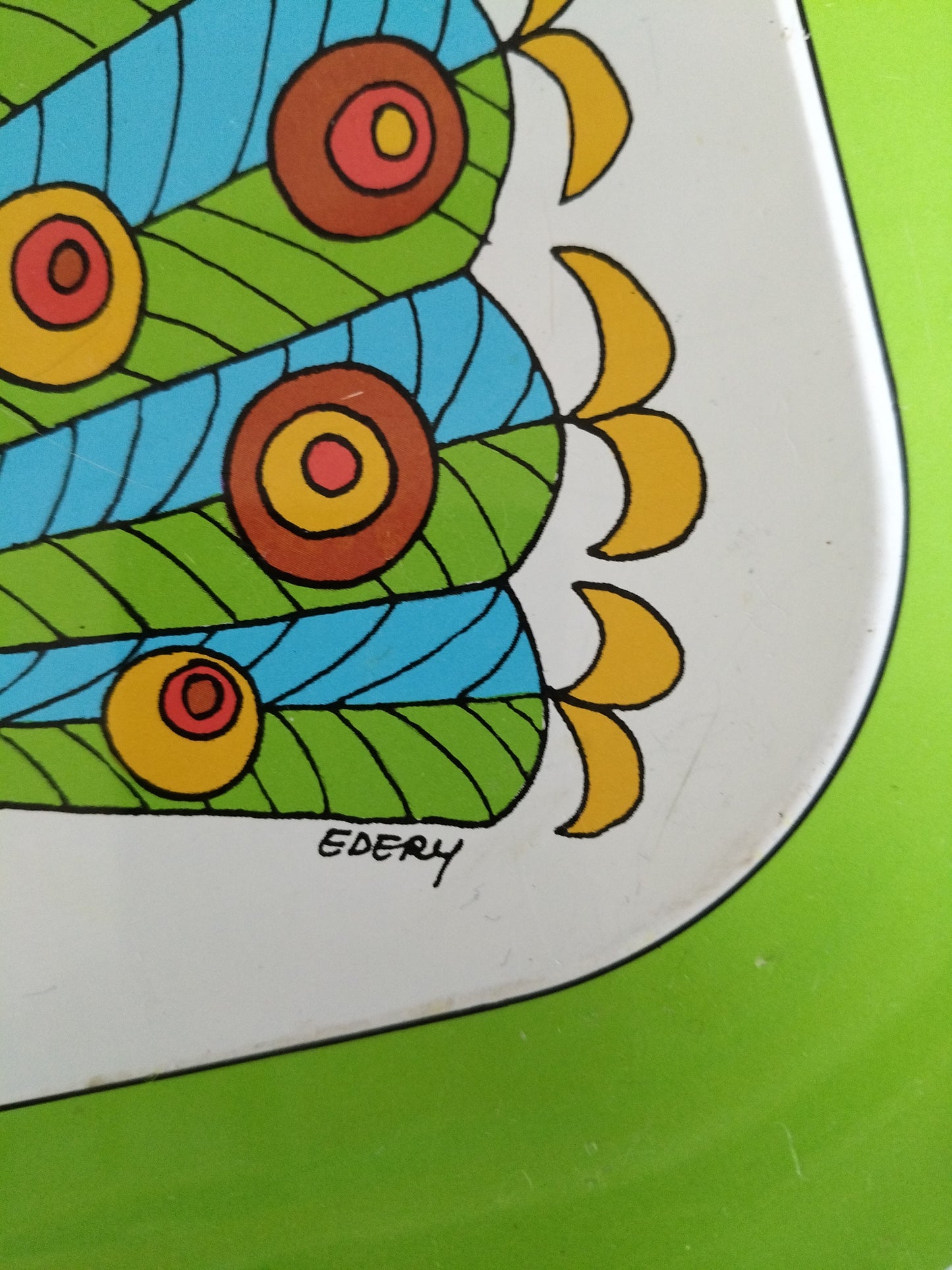 Plateau métallique paon publicitaire Préfontaines Edery