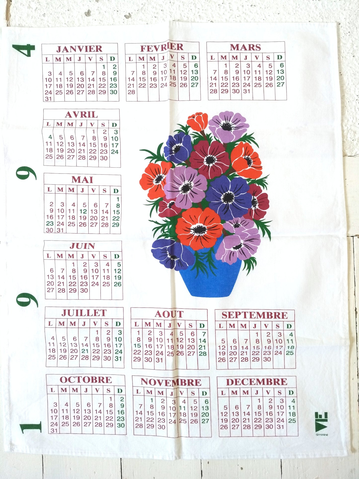 Torchon calendrier 1994 Vie Féminine