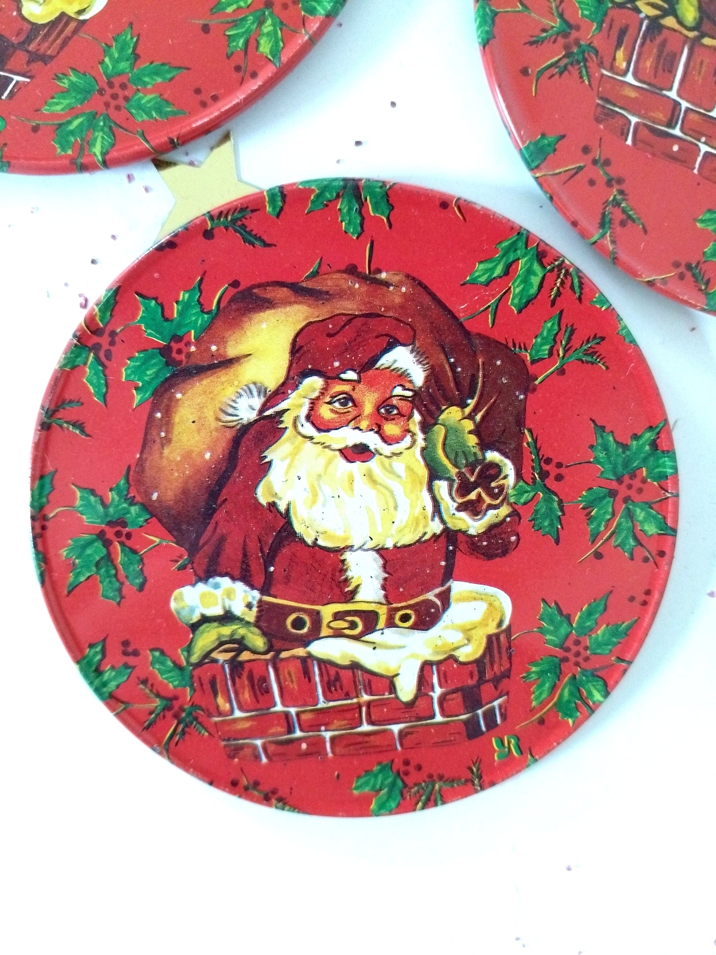 Mini plateau et 4 sous-verres métalliques de Noël publicitaires Yves Rocher