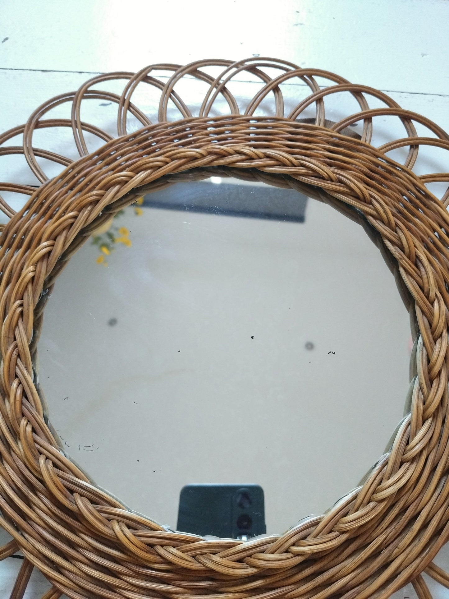 Miroir vintage osier rotin