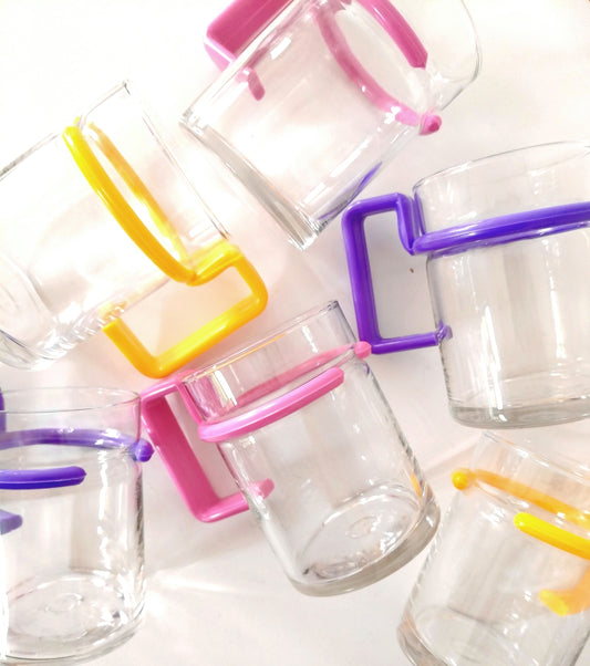Ensemble de 6 tasses en verre et plastique 80's